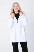 Beyaz-Oversize Kapüşonlu Sweat Hırka - 5