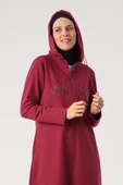Koyu Bordo-Aplike Nakışlı Çift Kordonlu Kapüşonlu Hırka - 1