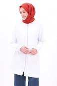 Beyaz-%100 Pamuklu Fisto Sweat Hırka - 1