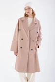 Pembe-Arkadan Yırtmaçlı Kaşe Kaban - 5