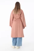 Gül-Kruvaze Yaka Kuşaklı Kaşe Kaban - 4