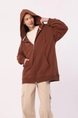 Açık Kahve-Kanguru Cepli Oversize Sweat Hırka thumbnail 1