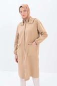 Bej-Kapüşonlu Fermuarlı Hırka thumbnail 1