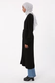 Siyah-Fitilli Kuşaklı Uzun Triko Hırka - 3