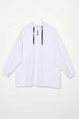 Beyaz-Oversize Kapüşonlu Sweat Hırka - 6