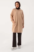 Bej-Fermuarlı Sweat Hırka - 1