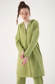 Açık Yeşil-Fermuarlı Sweat Hırka - 1