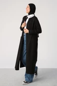 Siyah-Kuşaklı Cepli Bisiklet Yaka Likralı Uzun Hırka thumbnail 3