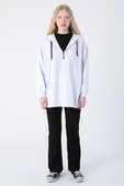 Beyaz-Oversize Kapüşonlu Sweat Hırka - 2