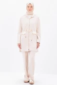 Açık Bej-Saten Garnili Kapüşonlu Hırka thumbnail 3