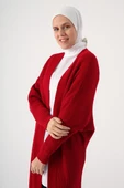 Kırmızı-Önü Açık T-Kol Triko Hırka - 1