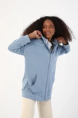 Açık Mavi-Fermuarlı Sweat Hırka - 1