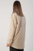 Bej-Oversize Çıtçıtlı Gömlek Yaka Mont - 3