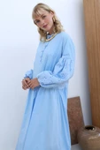 Mavi-Pamuklu Yarım Patlı Fistolu Elbise thumbnail 6