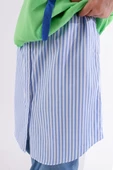 Mavi-Beyaz-Pamuklu Çizgili Gömlek Etek - 1