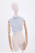 Lacivert-Ekru-Pamuklu Çizgili Sıfır Kol Likralı Crop İçlik thumbnail 2