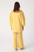 Sarı-Gold Düğmeli Büyük Yakalı Pantolonlu Takım - 4