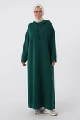 Zümrüt-Büyük Beden Kapüşonlu Basic Örme Elbise thumbnail 2