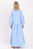 Mavi-Pamuklu Yarım Patlı Fistolu Elbise thumbnail 4