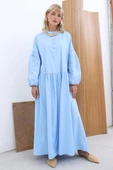 Mavi-Pamuklu Yarım Patlı Fistolu Elbise thumbnail 1