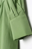 Açık Yeşil-%100 Pamuk Büzgülü Gömlek Elbise thumbnail 7