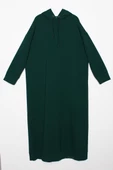 Zümrüt-Büyük Beden Kapüşonlu Basic Örme Elbise thumbnail 6