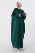 Zümrüt-Büyük Beden Kapüşonlu Basic Örme Elbise thumbnail 3