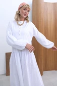 Beyaz-Pamuklu Yarım Patlı Fistolu Elbise - 6