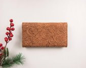 Deri Kadın Cüzdan/Vintage Kabartmalı Cüzdan Taba - 2