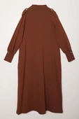 Kahve-Kolları Düğmeli Apoletli Elbise - 7