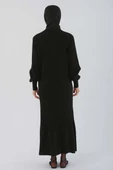 Siyah-Dik Yaka Fitilli Triko Elbise thumbnail 4