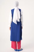 Saks-Yanları Tokalı Fermuarlı V Yaka Yelek - 4