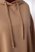 Bej-Büyük Beden Kapüşonlu Basic Örme Elbise - 4