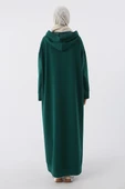 Zümrüt-Büyük Beden Kapüşonlu Basic Örme Elbise thumbnail 4