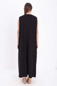 Siyah-Büyük Beden Pamuklu Bisiklet Yaka Kolsuz Likralı İçlik Elbise thumbnail 4