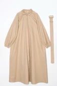 Bej01-Kemerli Gömlek Yaka Elbise thumbnail 6