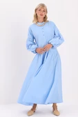 Mavi-Pamuklu Yarım Patlı Fistolu Elbise thumbnail 5