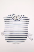 Lacivert-Ekru-Pamuklu Çizgili Sıfır Kol Likralı Crop İçlik thumbnail 4