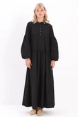 Siyah-Pamuklu Yarım Patlı Fistolu Elbise thumbnail 2