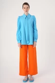 Turkuaz-Yakası Fular Detaylı Kolu Büzgülü Tunik thumbnail 2
