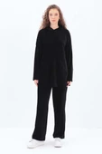 Siyah-KAPÜŞONLU KANGURU CEPLİ PANTOLONLU TAKIM thumbnail 2