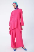 Pembe-Asimetrik Kesim Tunikli Bol Paça Pantolonlu Salaş Takım - 1
