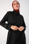 Siyah-Yarım Patlı Kolları Apoletli Kuşaklı Tunik - 5