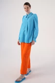Turkuaz-Yakası Fular Detaylı Kolu Büzgülü Tunik thumbnail 3