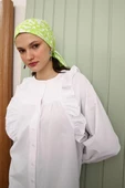 Beyaz-Fırfır Detaylı Pamuklu Bisiklet Yaka Gömlek Tunik - 6