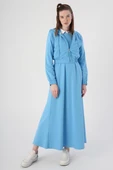 Mavi-Fermuarlı Kısa Hırkalı Kolsuz Elbiseli Takım thumbnail 2