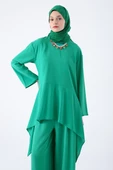 Yeşil-Asimetrik Kesim Tunikli Bol Paça Pantolonlu Takım thumbnail 6
