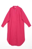 Koyu Pembe-Hakim Yaka Tek Cepli Uzun Gömlek thumbnail 5