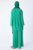 Yeşil-Asimetrik Kesim Tunikli Bol Paça Pantolonlu Takım thumbnail 4