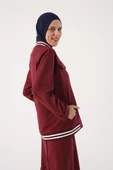 Bordo-Çizgili Ribanaları Etekli Kısa Hırkalı Takım - 1